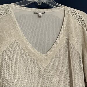 Lucky Brand Women's Gold V-Neck Light Sweater with thin layer underneath